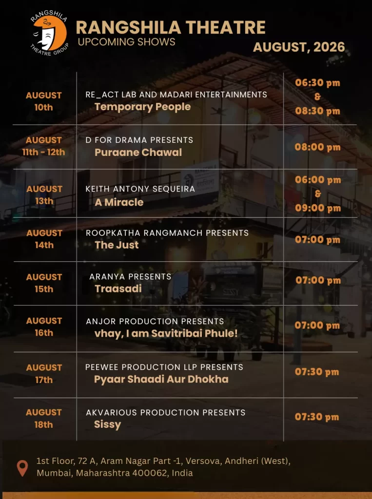 Upacming Plays Schedule by Rangshila Theatre Group and Acting School, Mumbai